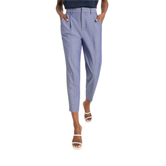 BANANA REPUBLIC High Rise Tapered Pleated Front Herringbone Pants Blue Size 14 - Picture 1 of 15